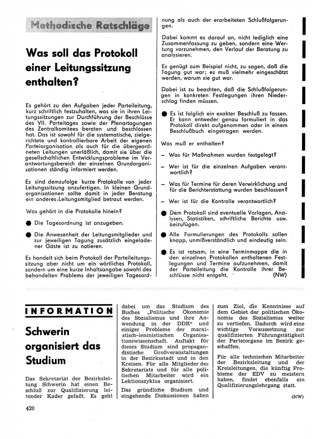 Neuer Weg (NW), Organ des Zentralkomitees (ZK) der SED (Sozialistische Einheitspartei Deutschlands) für Fragen des Parteilebens, 25. Jahrgang [Deutsche Demokratische Republik (DDR)] 1970, Seite 420 (NW ZK SED DDR 1970, S. 420)