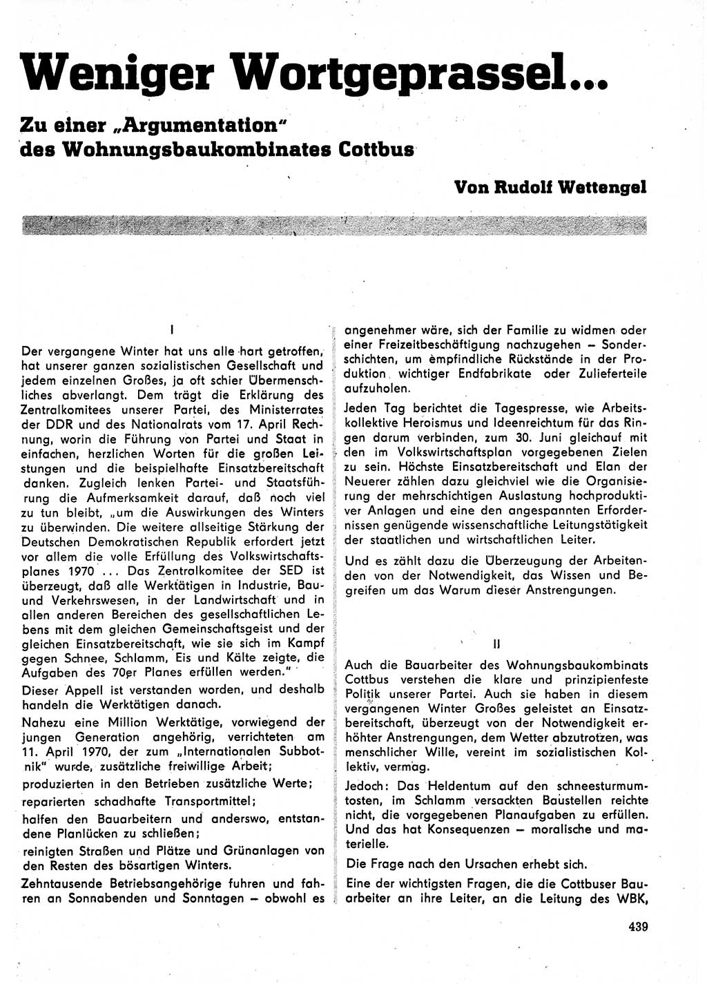 Neuer Weg (NW), Organ des Zentralkomitees (ZK) der SED (Sozialistische Einheitspartei Deutschlands) für Fragen des Parteilebens, 25. Jahrgang [Deutsche Demokratische Republik (DDR)] 1970, Seite 439 (NW ZK SED DDR 1970, S. 439)