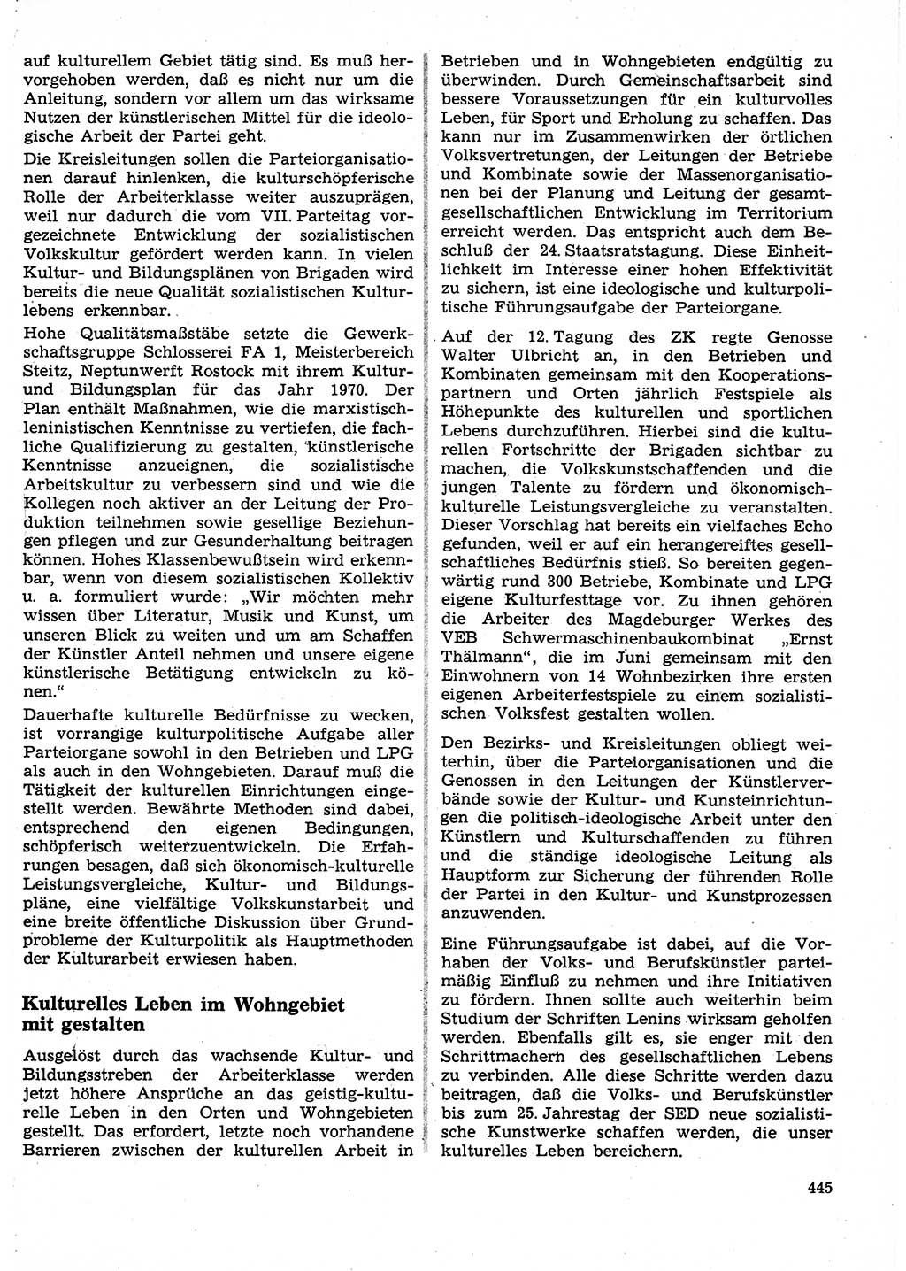 Neuer Weg (NW), Organ des Zentralkomitees (ZK) der SED (Sozialistische Einheitspartei Deutschlands) für Fragen des Parteilebens, 25. Jahrgang [Deutsche Demokratische Republik (DDR)] 1970, Seite 445 (NW ZK SED DDR 1970, S. 445)