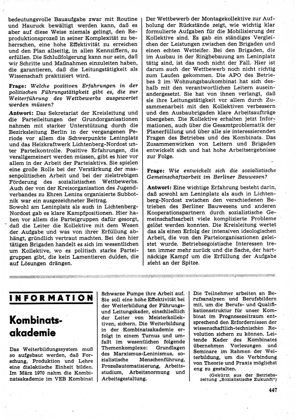 Neuer Weg (NW), Organ des Zentralkomitees (ZK) der SED (Sozialistische Einheitspartei Deutschlands) für Fragen des Parteilebens, 25. Jahrgang [Deutsche Demokratische Republik (DDR)] 1970, Seite 447 (NW ZK SED DDR 1970, S. 447)