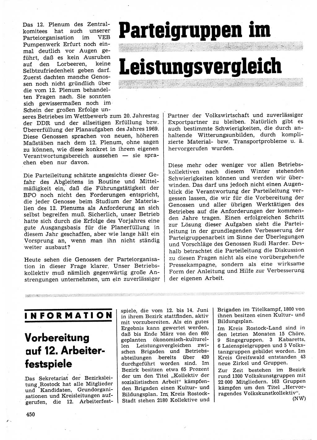 Neuer Weg (NW), Organ des Zentralkomitees (ZK) der SED (Sozialistische Einheitspartei Deutschlands) für Fragen des Parteilebens, 25. Jahrgang [Deutsche Demokratische Republik (DDR)] 1970, Seite 450 (NW ZK SED DDR 1970, S. 450)