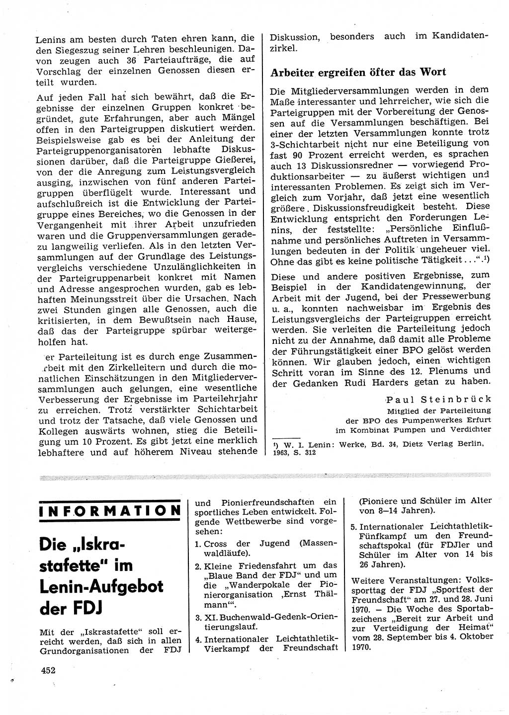 Neuer Weg (NW), Organ des Zentralkomitees (ZK) der SED (Sozialistische Einheitspartei Deutschlands) für Fragen des Parteilebens, 25. Jahrgang [Deutsche Demokratische Republik (DDR)] 1970, Seite 452 (NW ZK SED DDR 1970, S. 452)