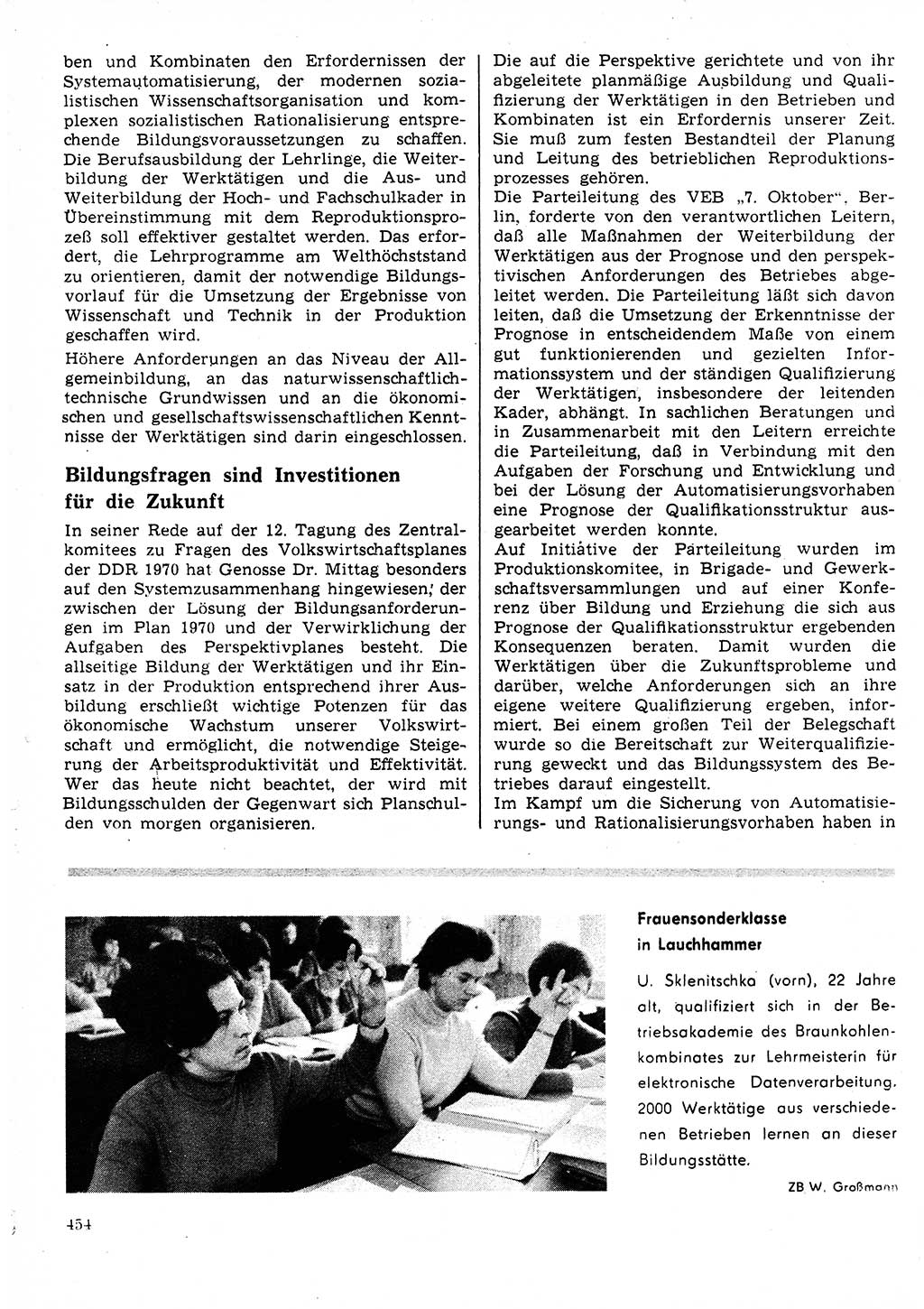 Neuer Weg (NW), Organ des Zentralkomitees (ZK) der SED (Sozialistische Einheitspartei Deutschlands) für Fragen des Parteilebens, 25. Jahrgang [Deutsche Demokratische Republik (DDR)] 1970, Seite 454 (NW ZK SED DDR 1970, S. 454)