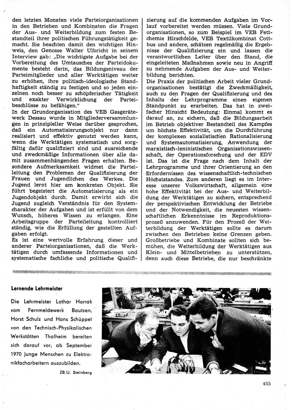 Neuer Weg (NW), Organ des Zentralkomitees (ZK) der SED (Sozialistische Einheitspartei Deutschlands) für Fragen des Parteilebens, 25. Jahrgang [Deutsche Demokratische Republik (DDR)] 1970, Seite 455 (NW ZK SED DDR 1970, S. 455)