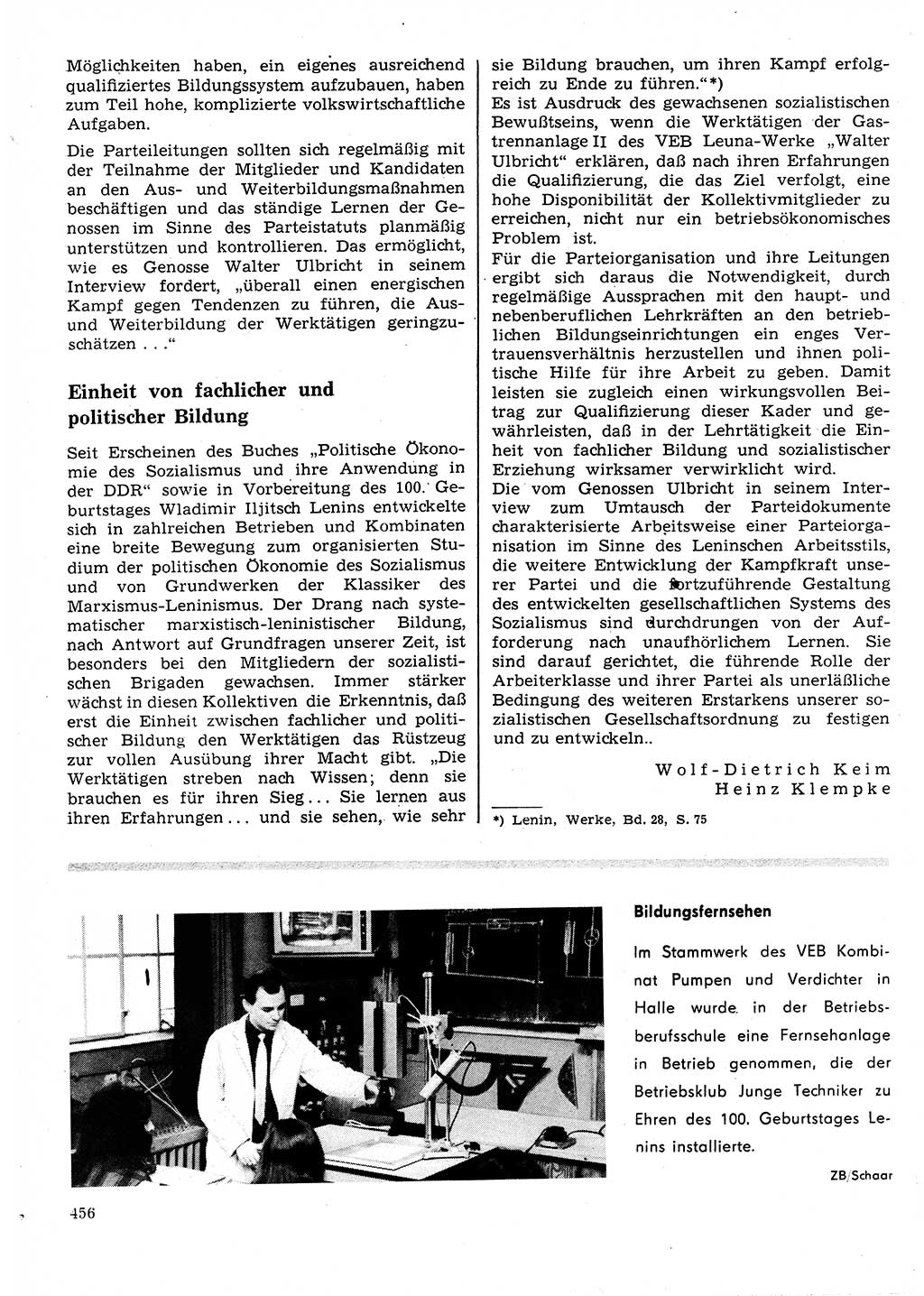 Neuer Weg (NW), Organ des Zentralkomitees (ZK) der SED (Sozialistische Einheitspartei Deutschlands) für Fragen des Parteilebens, 25. Jahrgang [Deutsche Demokratische Republik (DDR)] 1970, Seite 456 (NW ZK SED DDR 1970, S. 456)