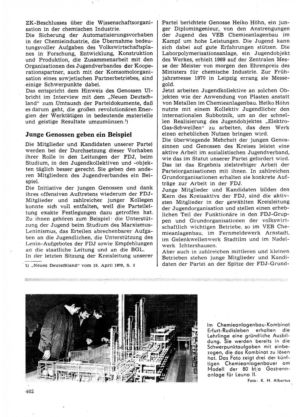 Neuer Weg (NW), Organ des Zentralkomitees (ZK) der SED (Sozialistische Einheitspartei Deutschlands) für Fragen des Parteilebens, 25. Jahrgang [Deutsche Demokratische Republik (DDR)] 1970, Seite 462 (NW ZK SED DDR 1970, S. 462)