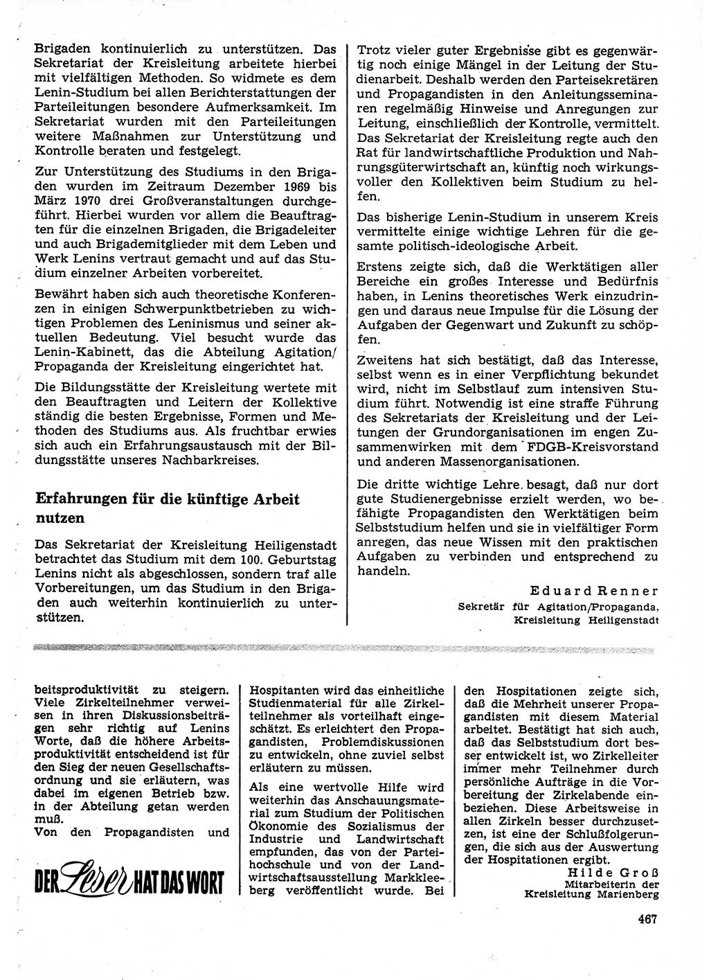 Neuer Weg (NW), Organ des Zentralkomitees (ZK) der SED (Sozialistische Einheitspartei Deutschlands) für Fragen des Parteilebens, 25. Jahrgang [Deutsche Demokratische Republik (DDR)] 1970, Seite 467 (NW ZK SED DDR 1970, S. 467)