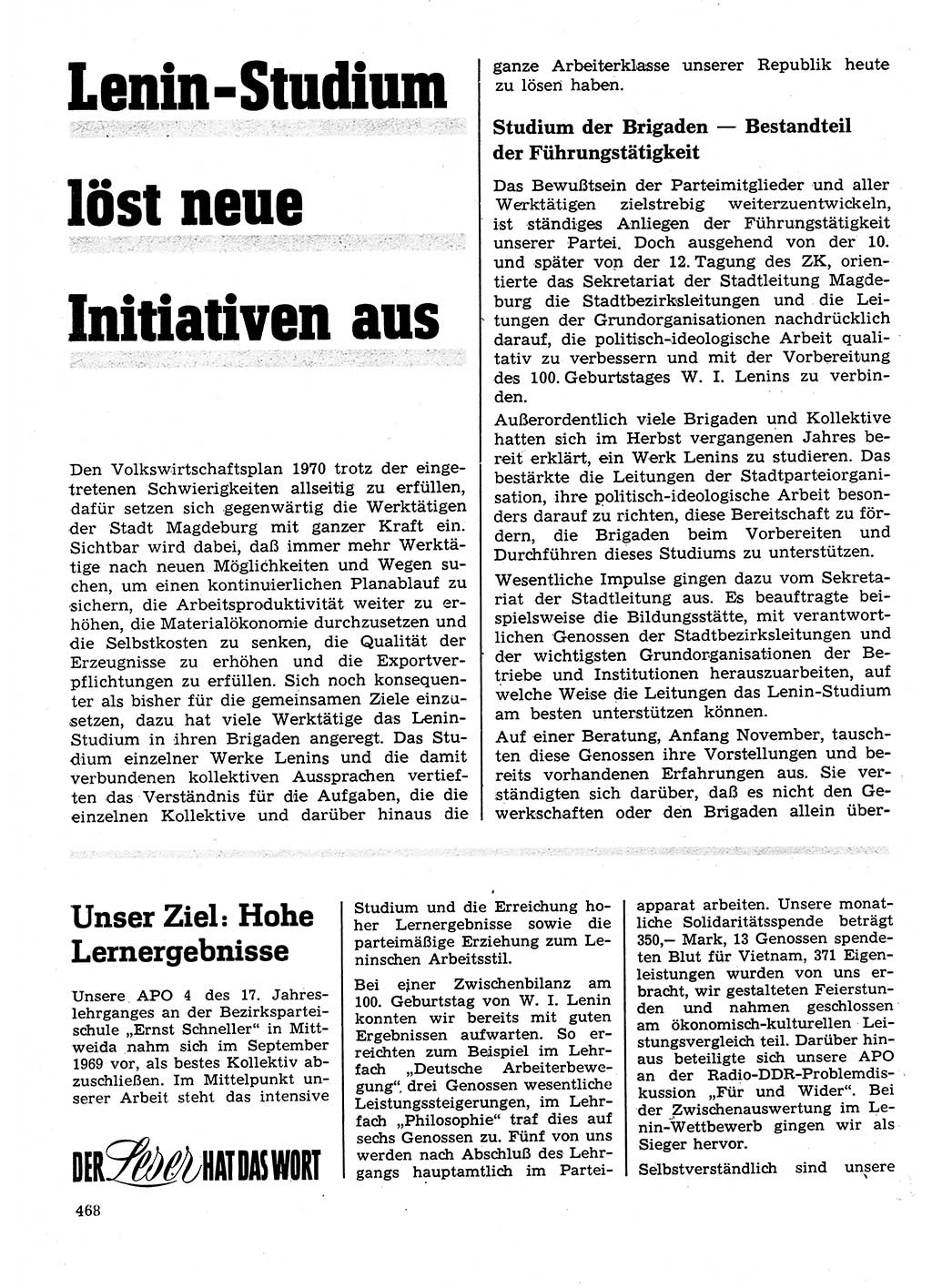 Neuer Weg (NW), Organ des Zentralkomitees (ZK) der SED (Sozialistische Einheitspartei Deutschlands) für Fragen des Parteilebens, 25. Jahrgang [Deutsche Demokratische Republik (DDR)] 1970, Seite 468 (NW ZK SED DDR 1970, S. 468)