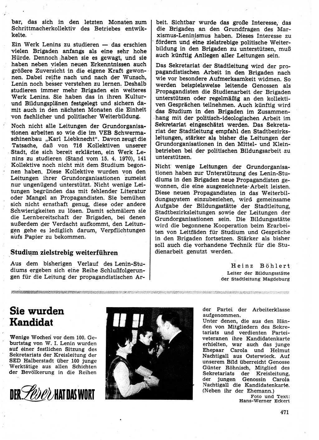 Neuer Weg (NW), Organ des Zentralkomitees (ZK) der SED (Sozialistische Einheitspartei Deutschlands) für Fragen des Parteilebens, 25. Jahrgang [Deutsche Demokratische Republik (DDR)] 1970, Seite 471 (NW ZK SED DDR 1970, S. 471)