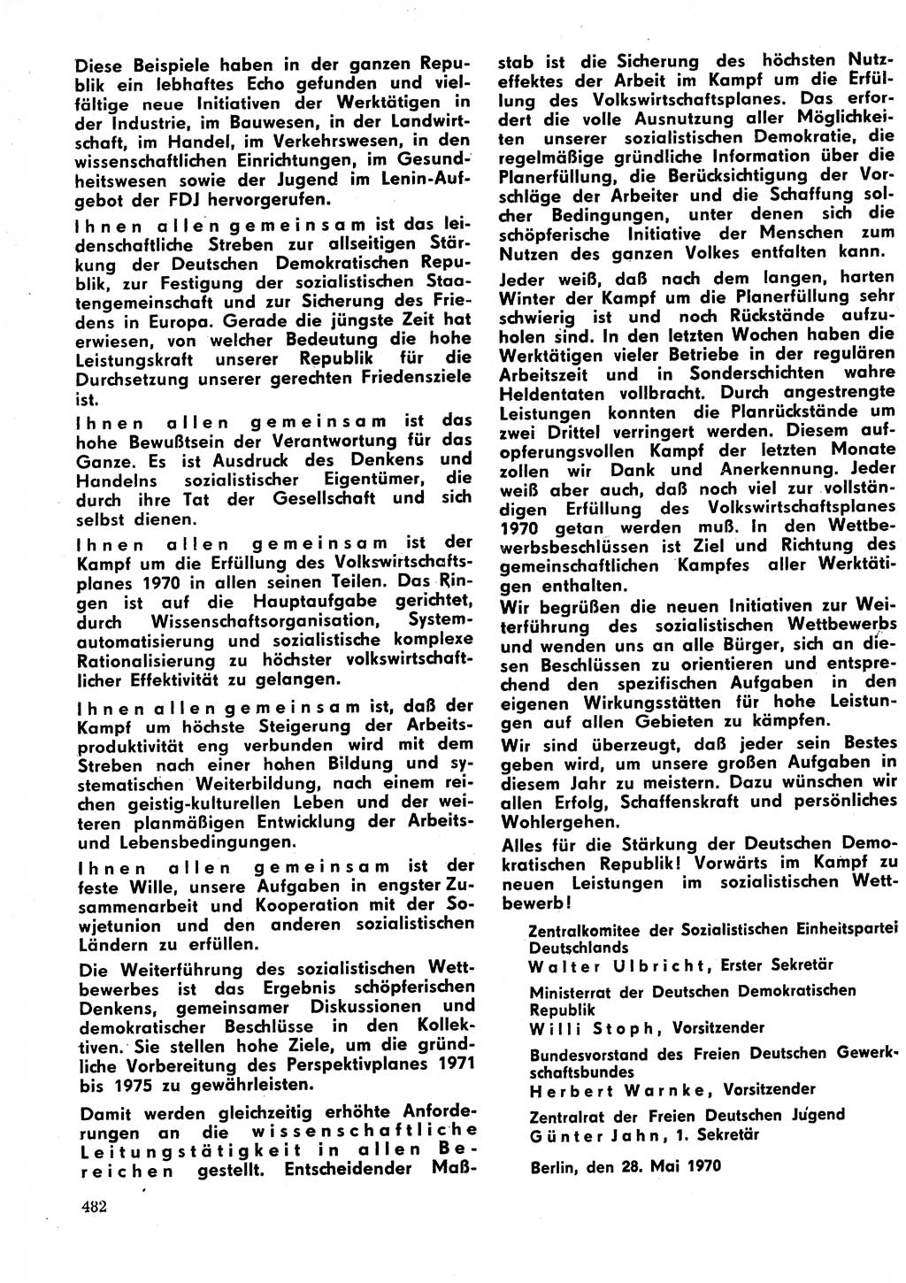 Neuer Weg (NW), Organ des Zentralkomitees (ZK) der SED (Sozialistische Einheitspartei Deutschlands) für Fragen des Parteilebens, 25. Jahrgang [Deutsche Demokratische Republik (DDR)] 1970, Seite 482 (NW ZK SED DDR 1970, S. 482)