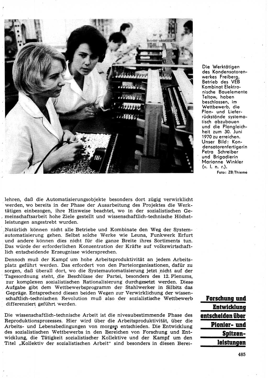Neuer Weg (NW), Organ des Zentralkomitees (ZK) der SED (Sozialistische Einheitspartei Deutschlands) für Fragen des Parteilebens, 25. Jahrgang [Deutsche Demokratische Republik (DDR)] 1970, Seite 485 (NW ZK SED DDR 1970, S. 485)