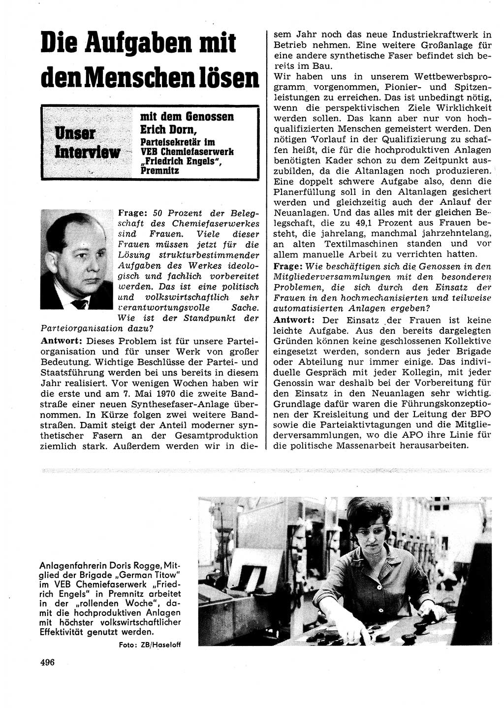 Neuer Weg (NW), Organ des Zentralkomitees (ZK) der SED (Sozialistische Einheitspartei Deutschlands) für Fragen des Parteilebens, 25. Jahrgang [Deutsche Demokratische Republik (DDR)] 1970, Seite 496 (NW ZK SED DDR 1970, S. 496)