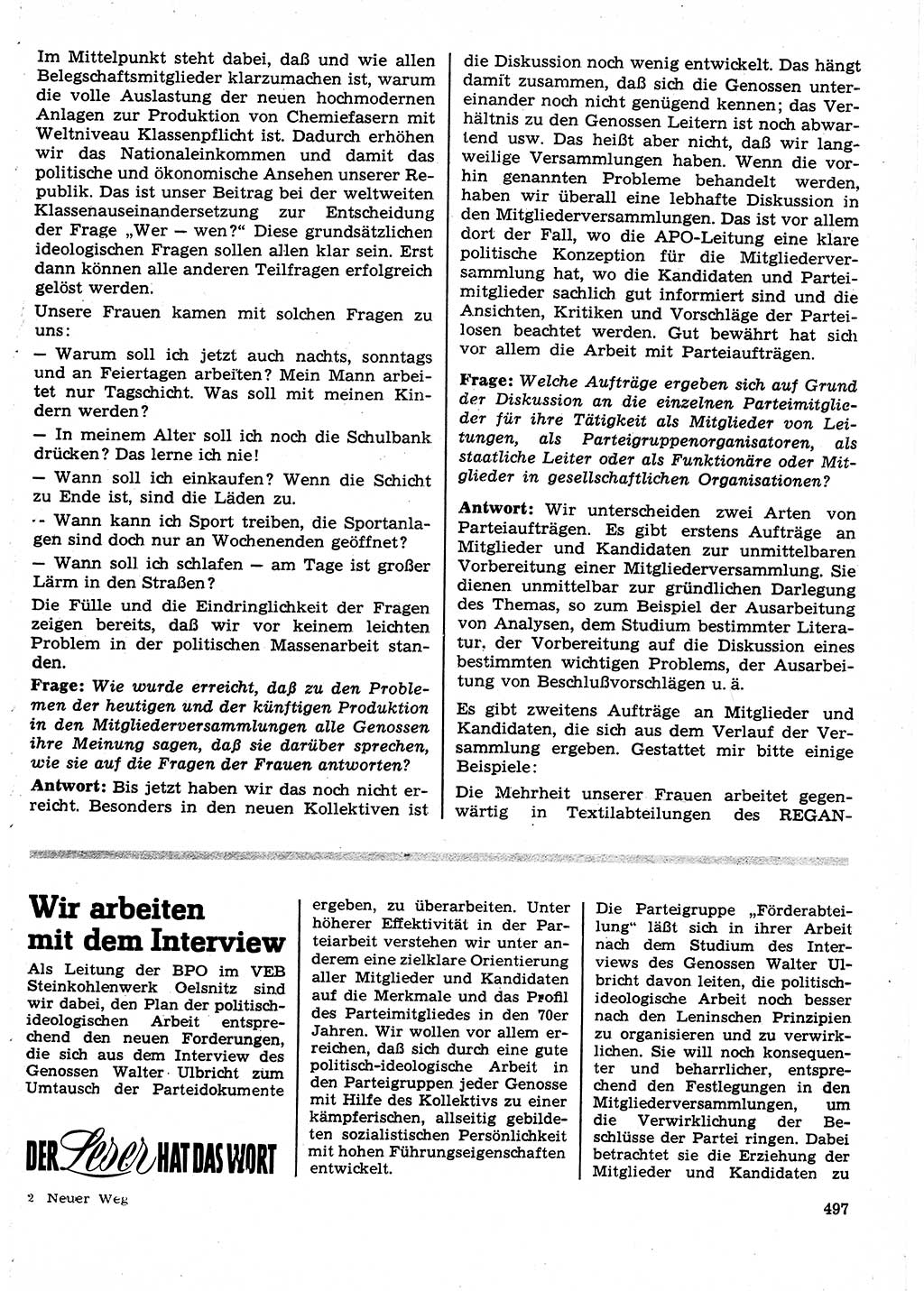 Neuer Weg (NW), Organ des Zentralkomitees (ZK) der SED (Sozialistische Einheitspartei Deutschlands) für Fragen des Parteilebens, 25. Jahrgang [Deutsche Demokratische Republik (DDR)] 1970, Seite 497 (NW ZK SED DDR 1970, S. 497)