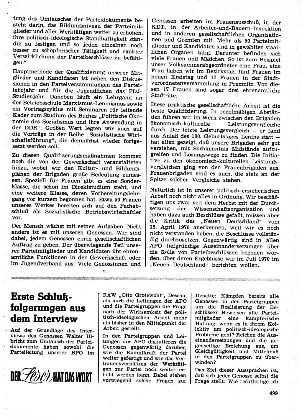 Neuer Weg (NW), Organ des Zentralkomitees (ZK) der SED (Sozialistische Einheitspartei Deutschlands) für Fragen des Parteilebens, 25. Jahrgang [Deutsche Demokratische Republik (DDR)] 1970, Seite 499 (NW ZK SED DDR 1970, S. 499)