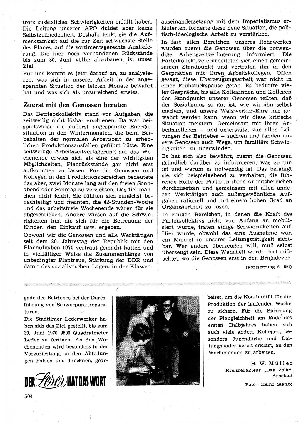 Neuer Weg (NW), Organ des Zentralkomitees (ZK) der SED (Sozialistische Einheitspartei Deutschlands) für Fragen des Parteilebens, 25. Jahrgang [Deutsche Demokratische Republik (DDR)] 1970, Seite 504 (NW ZK SED DDR 1970, S. 504)