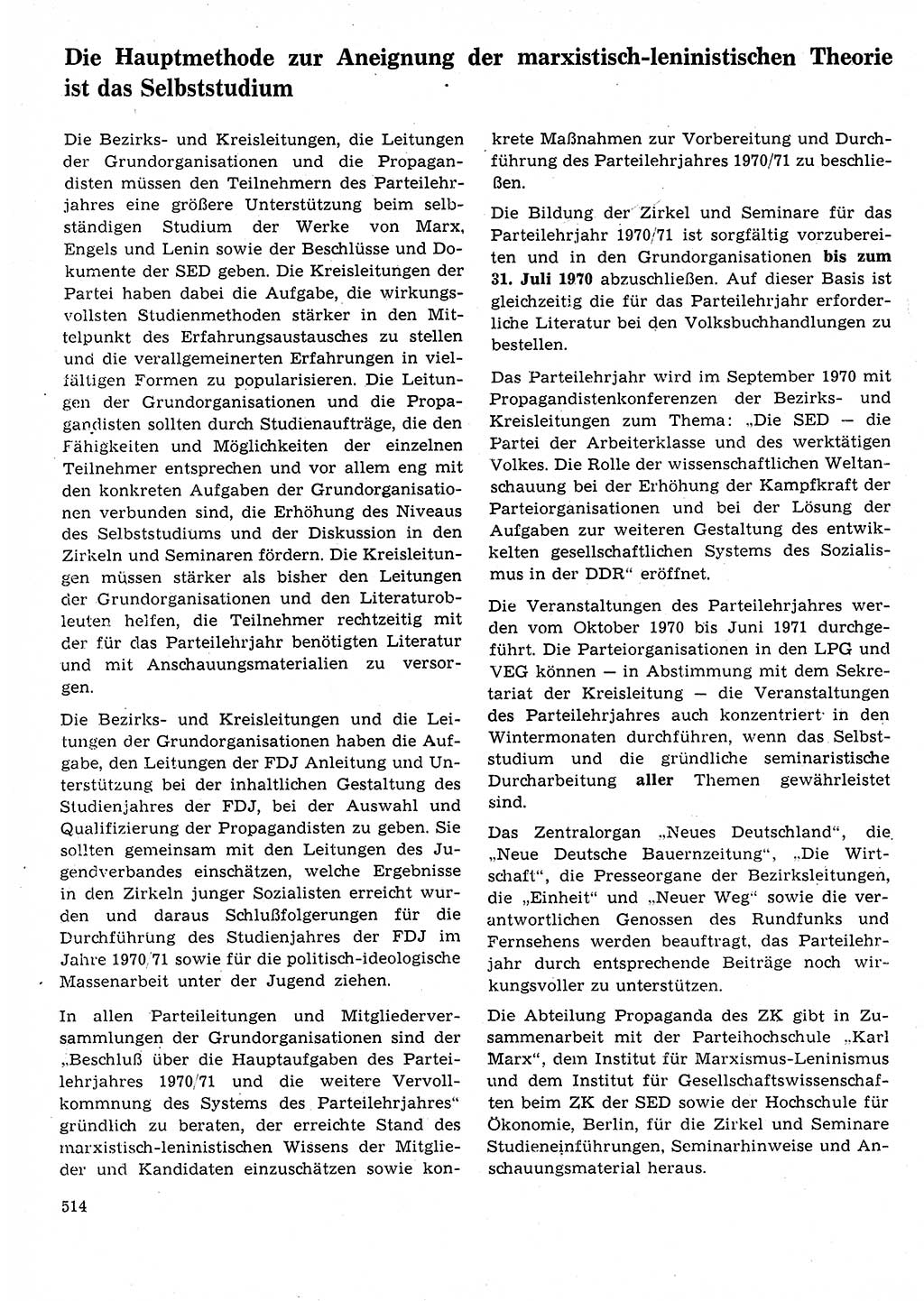 Neuer Weg (NW), Organ des Zentralkomitees (ZK) der SED (Sozialistische Einheitspartei Deutschlands) für Fragen des Parteilebens, 25. Jahrgang [Deutsche Demokratische Republik (DDR)] 1970, Seite 514 (NW ZK SED DDR 1970, S. 514)