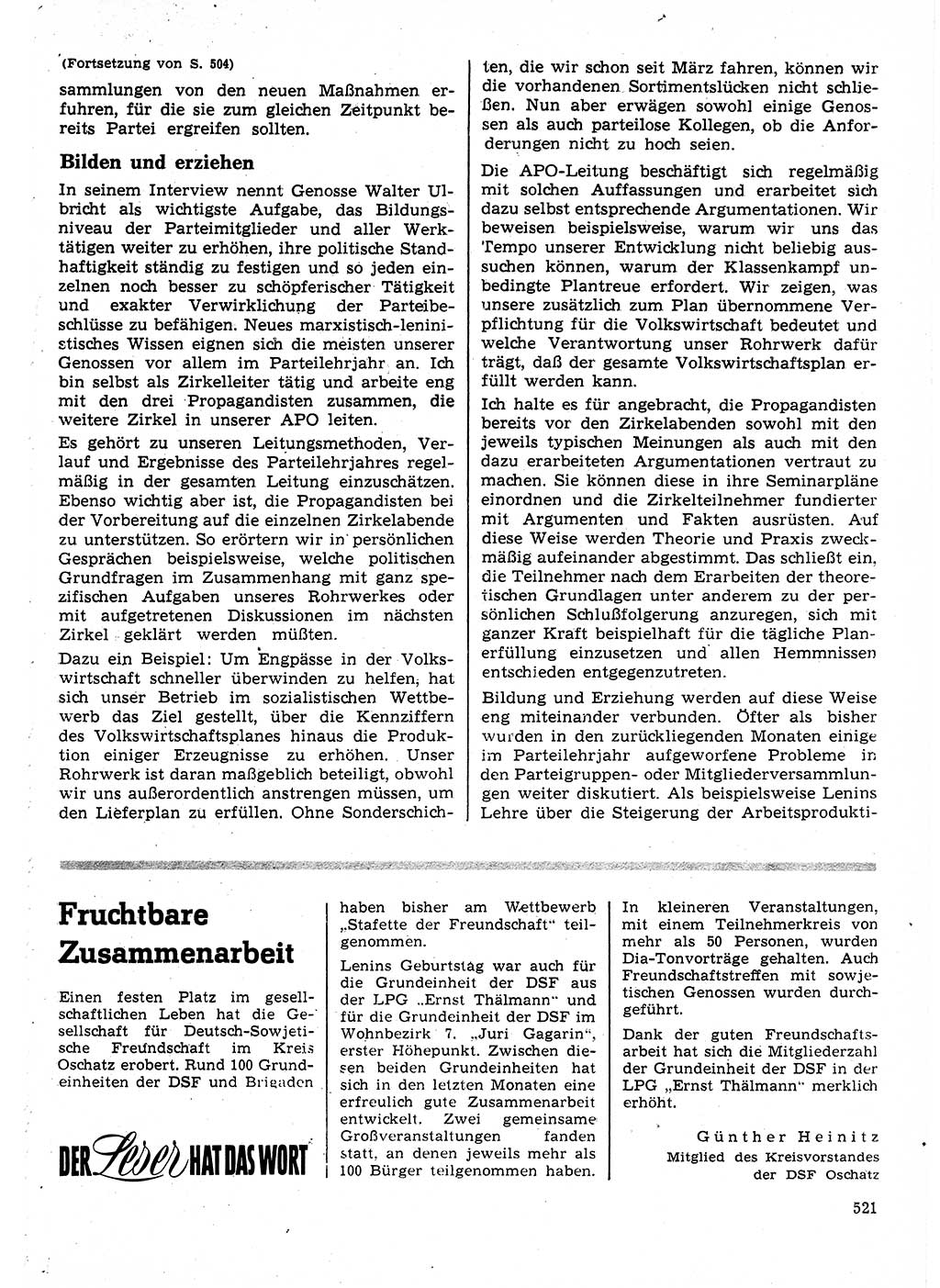 Neuer Weg (NW), Organ des Zentralkomitees (ZK) der SED (Sozialistische Einheitspartei Deutschlands) für Fragen des Parteilebens, 25. Jahrgang [Deutsche Demokratische Republik (DDR)] 1970, Seite 521 (NW ZK SED DDR 1970, S. 521)