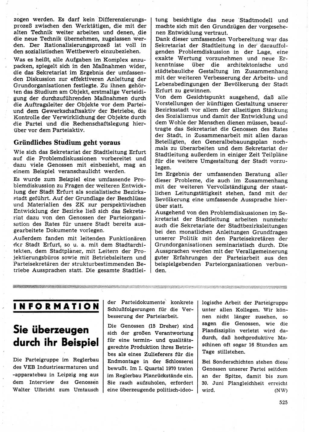 Neuer Weg (NW), Organ des Zentralkomitees (ZK) der SED (Sozialistische Einheitspartei Deutschlands) für Fragen des Parteilebens, 25. Jahrgang [Deutsche Demokratische Republik (DDR)] 1970, Seite 525 (NW ZK SED DDR 1970, S. 525)