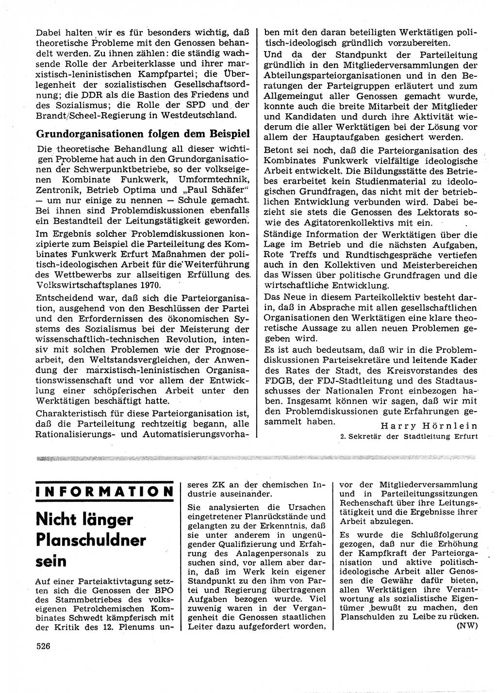 Neuer Weg (NW), Organ des Zentralkomitees (ZK) der SED (Sozialistische Einheitspartei Deutschlands) für Fragen des Parteilebens, 25. Jahrgang [Deutsche Demokratische Republik (DDR)] 1970, Seite 526 (NW ZK SED DDR 1970, S. 526)