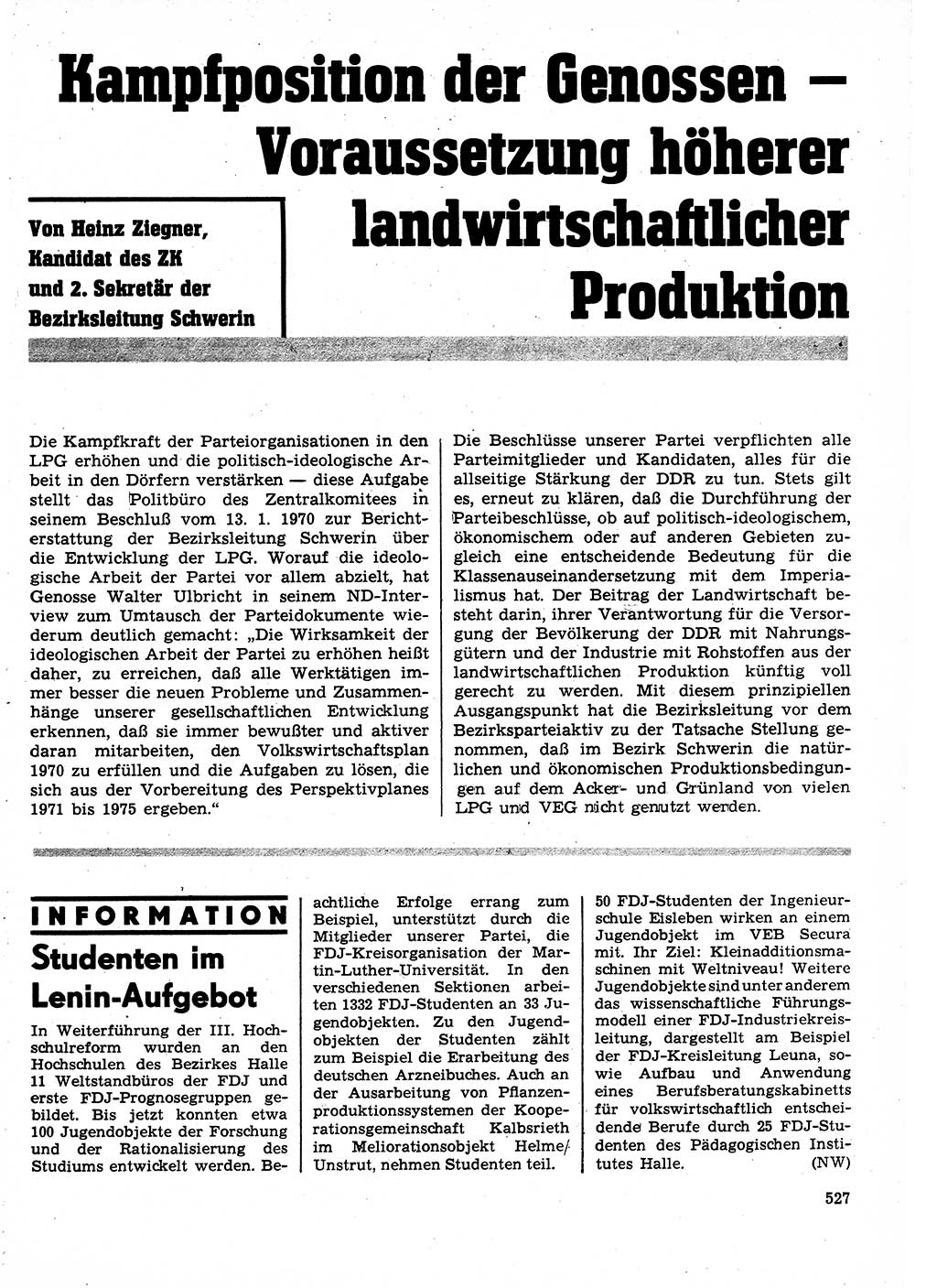 Neuer Weg (NW), Organ des Zentralkomitees (ZK) der SED (Sozialistische Einheitspartei Deutschlands) für Fragen des Parteilebens, 25. Jahrgang [Deutsche Demokratische Republik (DDR)] 1970, Seite 527 (NW ZK SED DDR 1970, S. 527)