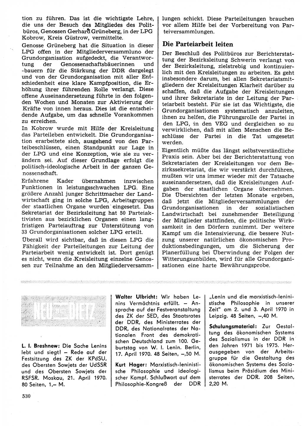 Neuer Weg (NW), Organ des Zentralkomitees (ZK) der SED (Sozialistische Einheitspartei Deutschlands) für Fragen des Parteilebens, 25. Jahrgang [Deutsche Demokratische Republik (DDR)] 1970, Seite 530 (NW ZK SED DDR 1970, S. 530)