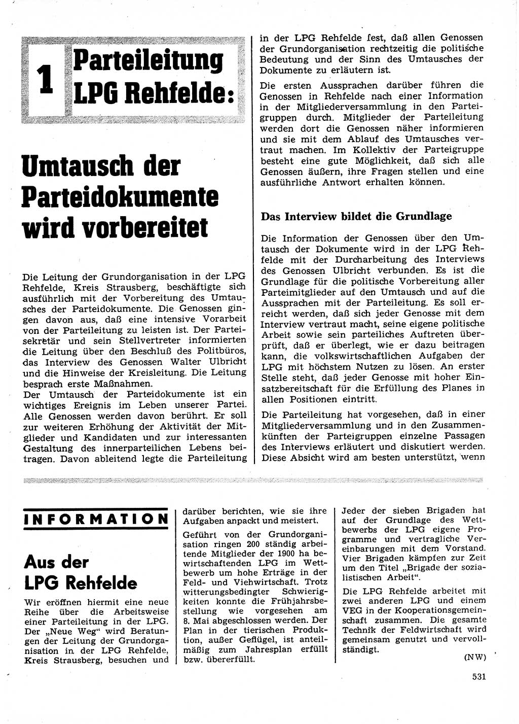 Neuer Weg (NW), Organ des Zentralkomitees (ZK) der SED (Sozialistische Einheitspartei Deutschlands) für Fragen des Parteilebens, 25. Jahrgang [Deutsche Demokratische Republik (DDR)] 1970, Seite 531 (NW ZK SED DDR 1970, S. 531)