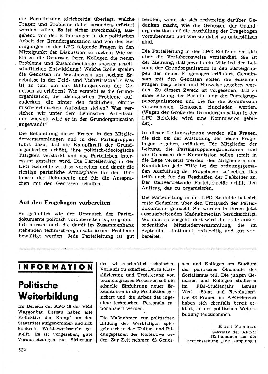 Neuer Weg (NW), Organ des Zentralkomitees (ZK) der SED (Sozialistische Einheitspartei Deutschlands) für Fragen des Parteilebens, 25. Jahrgang [Deutsche Demokratische Republik (DDR)] 1970, Seite 532 (NW ZK SED DDR 1970, S. 532)