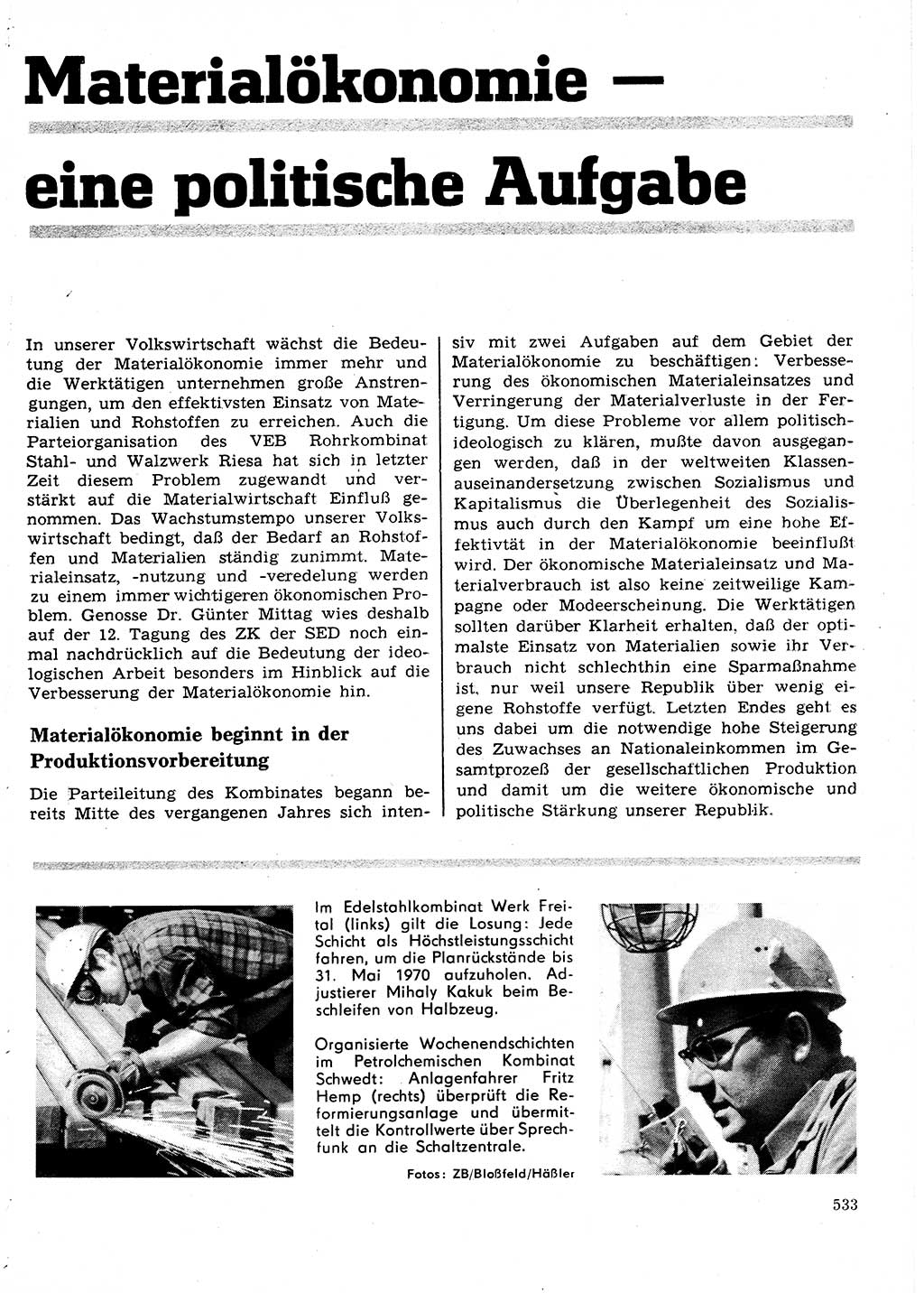 Neuer Weg (NW), Organ des Zentralkomitees (ZK) der SED (Sozialistische Einheitspartei Deutschlands) für Fragen des Parteilebens, 25. Jahrgang [Deutsche Demokratische Republik (DDR)] 1970, Seite 533 (NW ZK SED DDR 1970, S. 533)