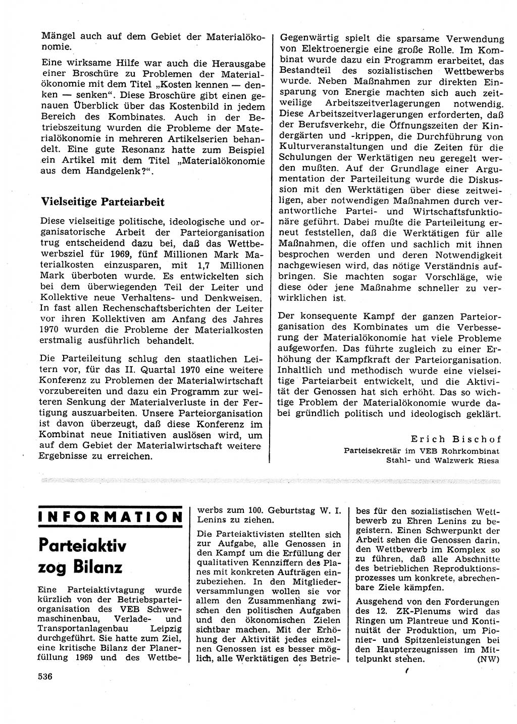 Neuer Weg (NW), Organ des Zentralkomitees (ZK) der SED (Sozialistische Einheitspartei Deutschlands) für Fragen des Parteilebens, 25. Jahrgang [Deutsche Demokratische Republik (DDR)] 1970, Seite 536 (NW ZK SED DDR 1970, S. 536)