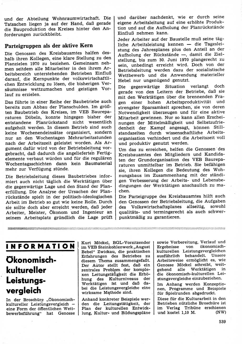 Neuer Weg (NW), Organ des Zentralkomitees (ZK) der SED (Sozialistische Einheitspartei Deutschlands) für Fragen des Parteilebens, 25. Jahrgang [Deutsche Demokratische Republik (DDR)] 1970, Seite 539 (NW ZK SED DDR 1970, S. 539)