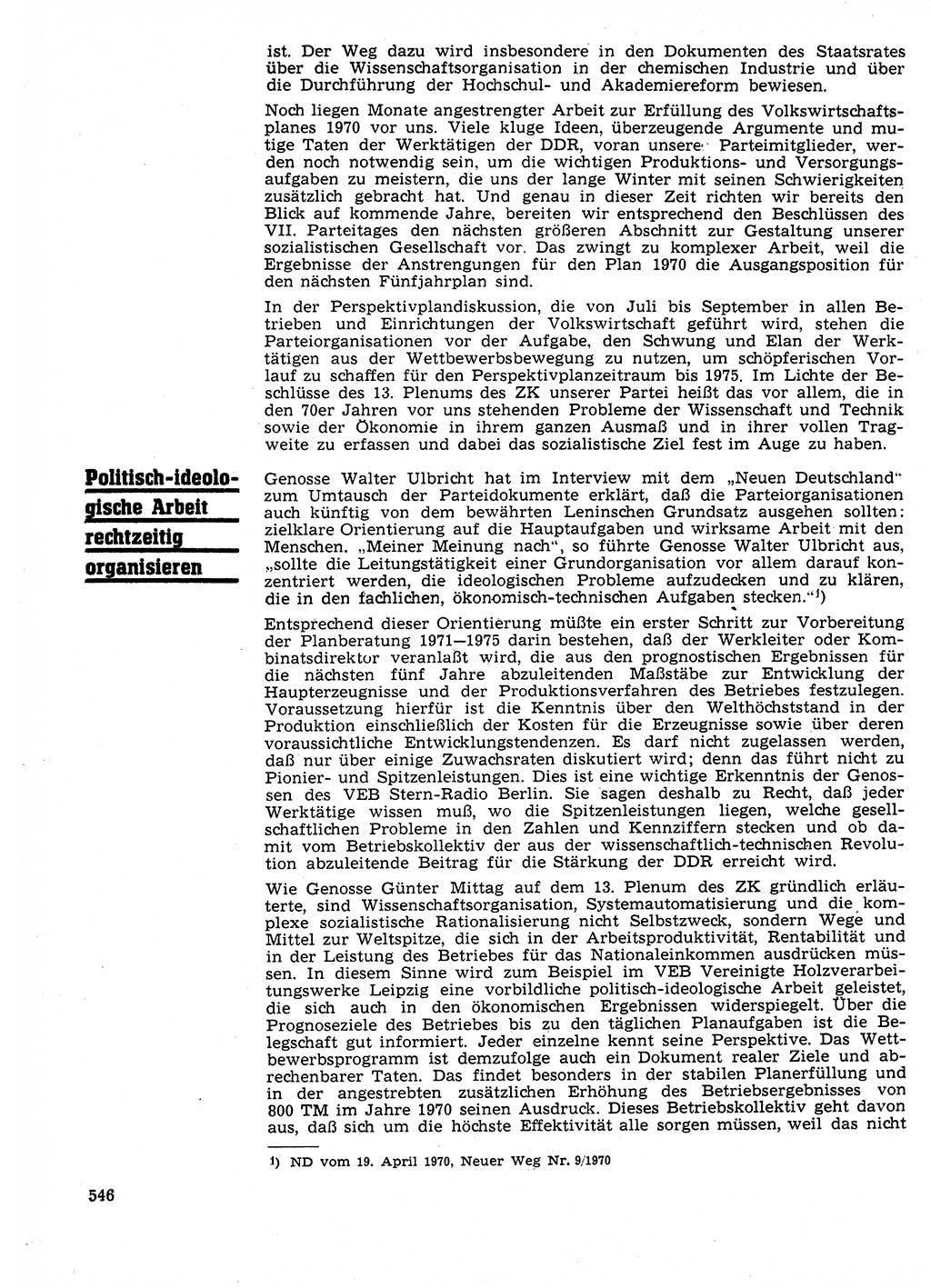 Neuer Weg (NW), Organ des Zentralkomitees (ZK) der SED (Sozialistische Einheitspartei Deutschlands) für Fragen des Parteilebens, 25. Jahrgang [Deutsche Demokratische Republik (DDR)] 1970, Seite 546 (NW ZK SED DDR 1970, S. 546)