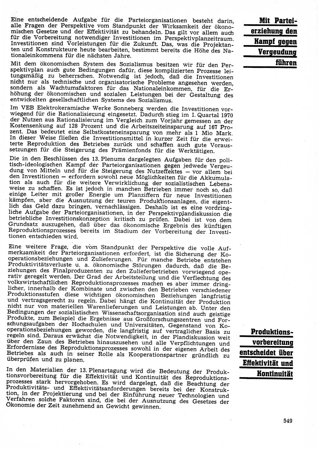 Neuer Weg (NW), Organ des Zentralkomitees (ZK) der SED (Sozialistische Einheitspartei Deutschlands) für Fragen des Parteilebens, 25. Jahrgang [Deutsche Demokratische Republik (DDR)] 1970, Seite 549 (NW ZK SED DDR 1970, S. 549)