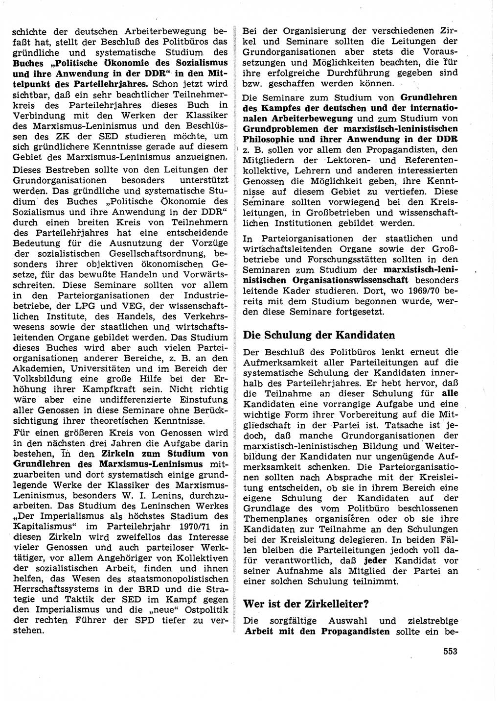 Neuer Weg (NW), Organ des Zentralkomitees (ZK) der SED (Sozialistische Einheitspartei Deutschlands) für Fragen des Parteilebens, 25. Jahrgang [Deutsche Demokratische Republik (DDR)] 1970, Seite 553 (NW ZK SED DDR 1970, S. 553)