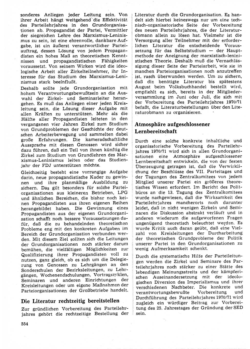 Neuer Weg (NW), Organ des Zentralkomitees (ZK) der SED (Sozialistische Einheitspartei Deutschlands) für Fragen des Parteilebens, 25. Jahrgang [Deutsche Demokratische Republik (DDR)] 1970, Seite 554 (NW ZK SED DDR 1970, S. 554)