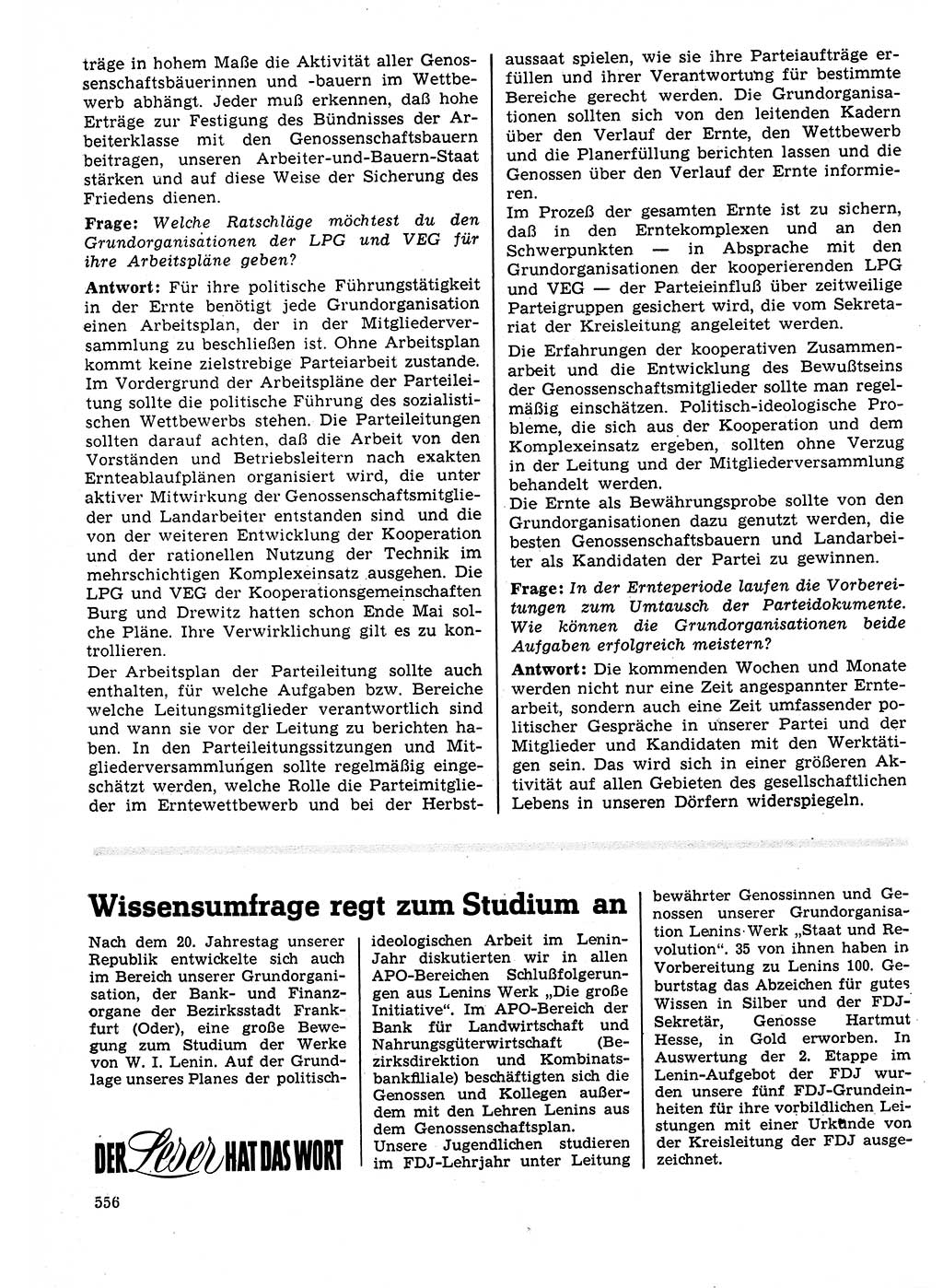 Neuer Weg (NW), Organ des Zentralkomitees (ZK) der SED (Sozialistische Einheitspartei Deutschlands) für Fragen des Parteilebens, 25. Jahrgang [Deutsche Demokratische Republik (DDR)] 1970, Seite 556 (NW ZK SED DDR 1970, S. 556)