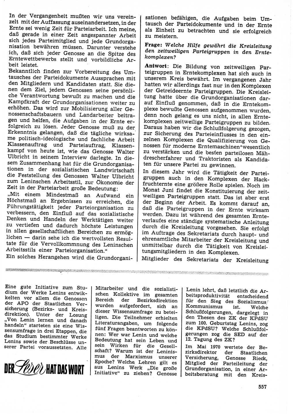 Neuer Weg (NW), Organ des Zentralkomitees (ZK) der SED (Sozialistische Einheitspartei Deutschlands) für Fragen des Parteilebens, 25. Jahrgang [Deutsche Demokratische Republik (DDR)] 1970, Seite 557 (NW ZK SED DDR 1970, S. 557)