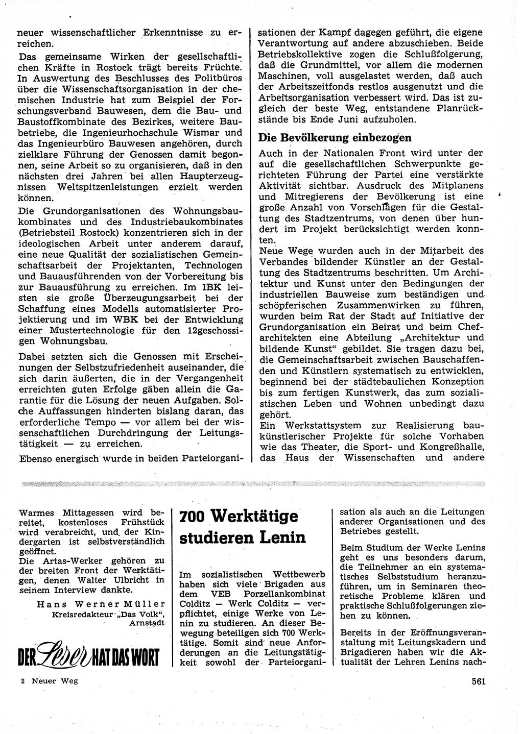 Neuer Weg (NW), Organ des Zentralkomitees (ZK) der SED (Sozialistische Einheitspartei Deutschlands) für Fragen des Parteilebens, 25. Jahrgang [Deutsche Demokratische Republik (DDR)] 1970, Seite 561 (NW ZK SED DDR 1970, S. 561)