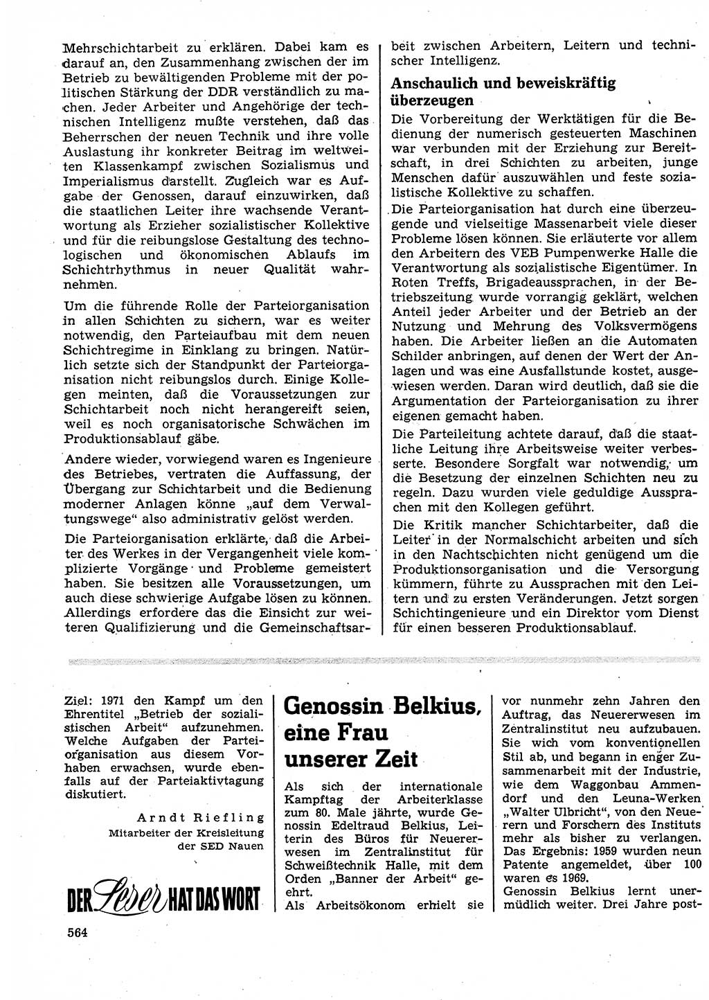 Neuer Weg (NW), Organ des Zentralkomitees (ZK) der SED (Sozialistische Einheitspartei Deutschlands) für Fragen des Parteilebens, 25. Jahrgang [Deutsche Demokratische Republik (DDR)] 1970, Seite 564 (NW ZK SED DDR 1970, S. 564)