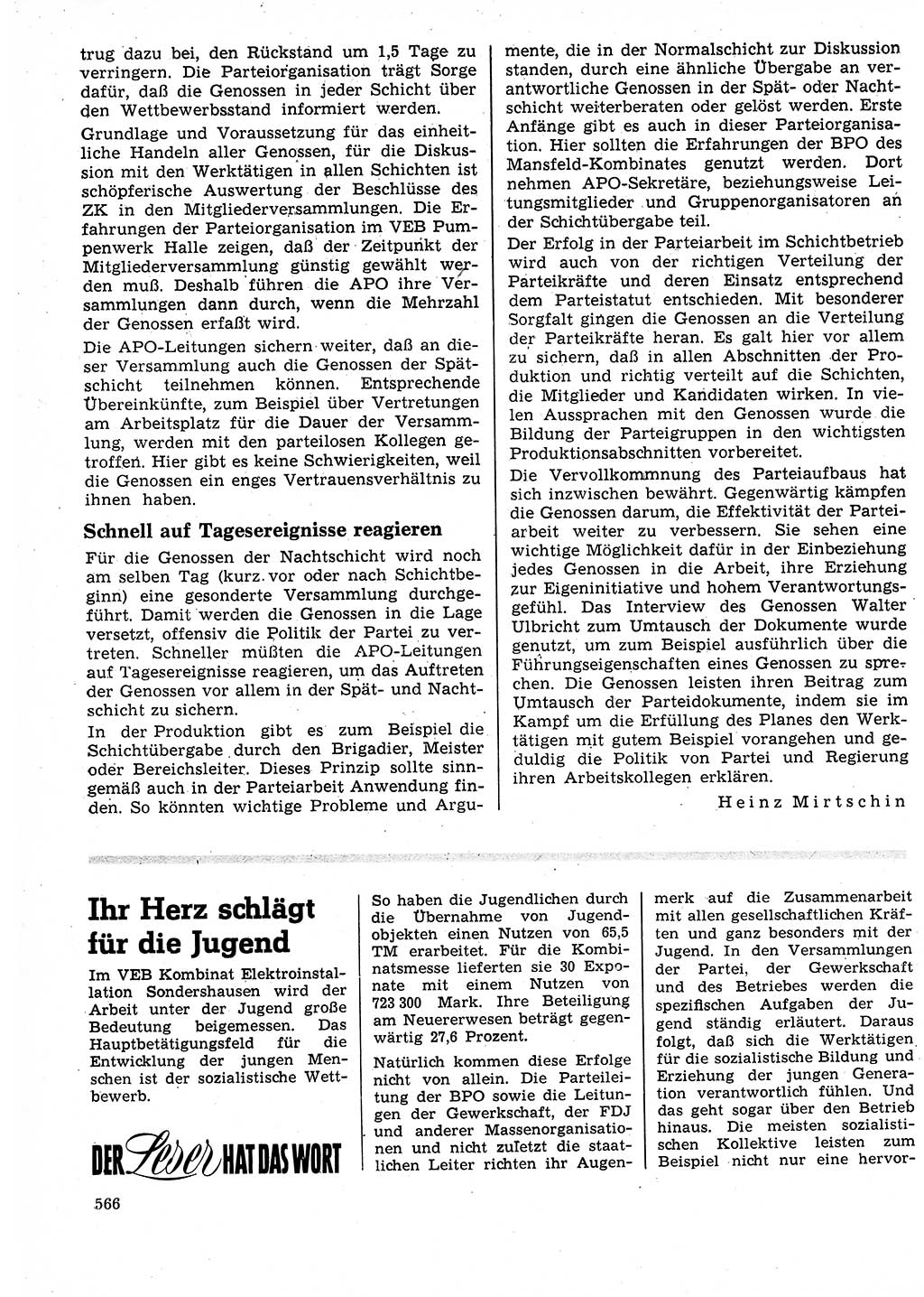Neuer Weg (NW), Organ des Zentralkomitees (ZK) der SED (Sozialistische Einheitspartei Deutschlands) für Fragen des Parteilebens, 25. Jahrgang [Deutsche Demokratische Republik (DDR)] 1970, Seite 566 (NW ZK SED DDR 1970, S. 566)