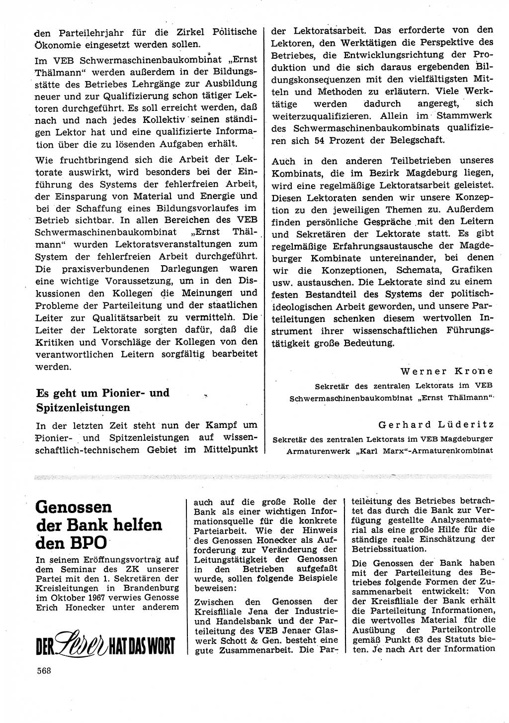 Neuer Weg (NW), Organ des Zentralkomitees (ZK) der SED (Sozialistische Einheitspartei Deutschlands) für Fragen des Parteilebens, 25. Jahrgang [Deutsche Demokratische Republik (DDR)] 1970, Seite 568 (NW ZK SED DDR 1970, S. 568)