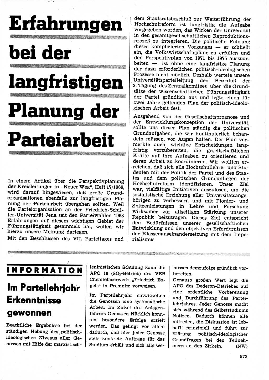 Neuer Weg (NW), Organ des Zentralkomitees (ZK) der SED (Sozialistische Einheitspartei Deutschlands) für Fragen des Parteilebens, 25. Jahrgang [Deutsche Demokratische Republik (DDR)] 1970, Seite 573 (NW ZK SED DDR 1970, S. 573)