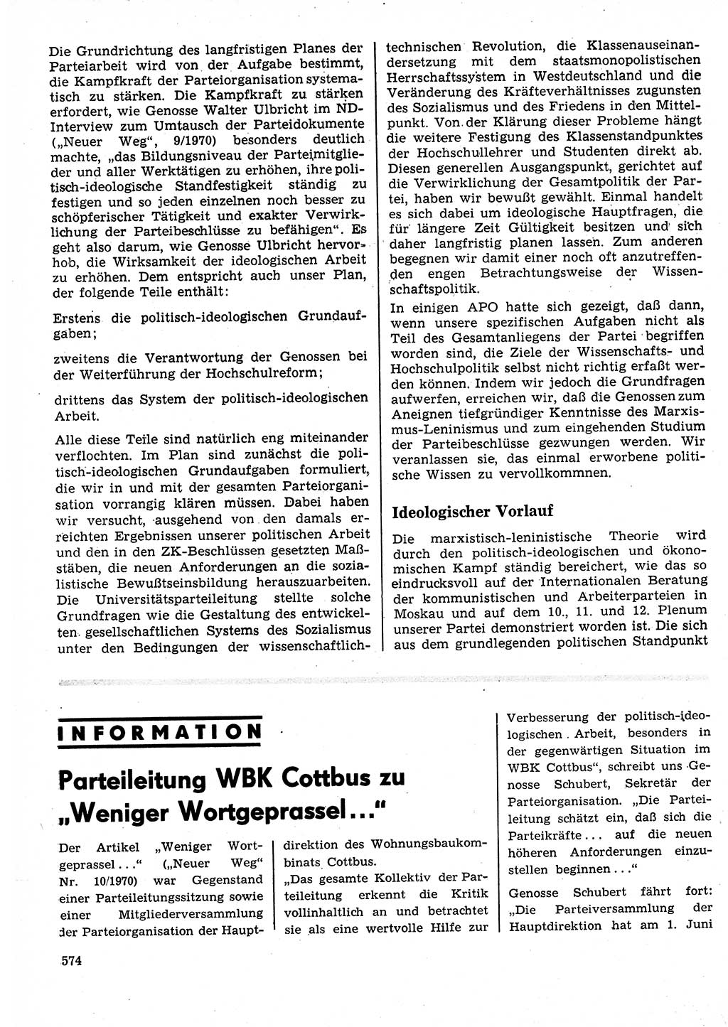 Neuer Weg (NW), Organ des Zentralkomitees (ZK) der SED (Sozialistische Einheitspartei Deutschlands) für Fragen des Parteilebens, 25. Jahrgang [Deutsche Demokratische Republik (DDR)] 1970, Seite 574 (NW ZK SED DDR 1970, S. 574)