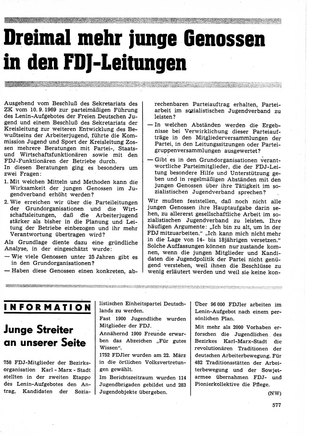 Neuer Weg (NW), Organ des Zentralkomitees (ZK) der SED (Sozialistische Einheitspartei Deutschlands) für Fragen des Parteilebens, 25. Jahrgang [Deutsche Demokratische Republik (DDR)] 1970, Seite 577 (NW ZK SED DDR 1970, S. 577)