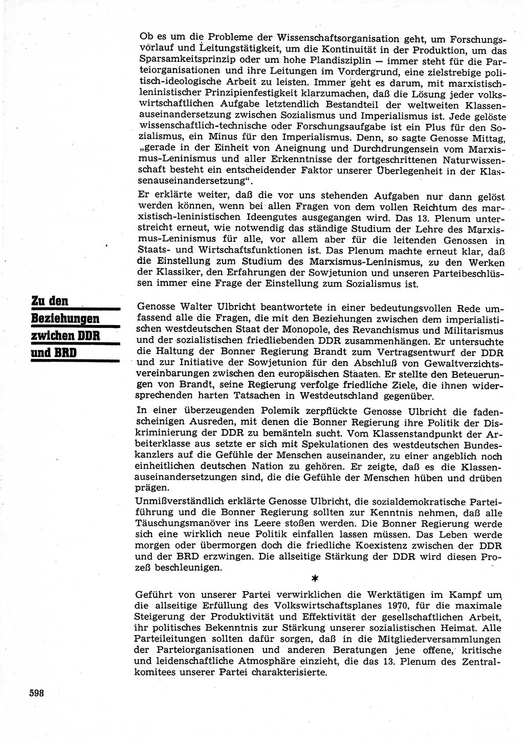 Neuer Weg (NW), Organ des Zentralkomitees (ZK) der SED (Sozialistische Einheitspartei Deutschlands) für Fragen des Parteilebens, 25. Jahrgang [Deutsche Demokratische Republik (DDR)] 1970, Seite 598 (NW ZK SED DDR 1970, S. 598)