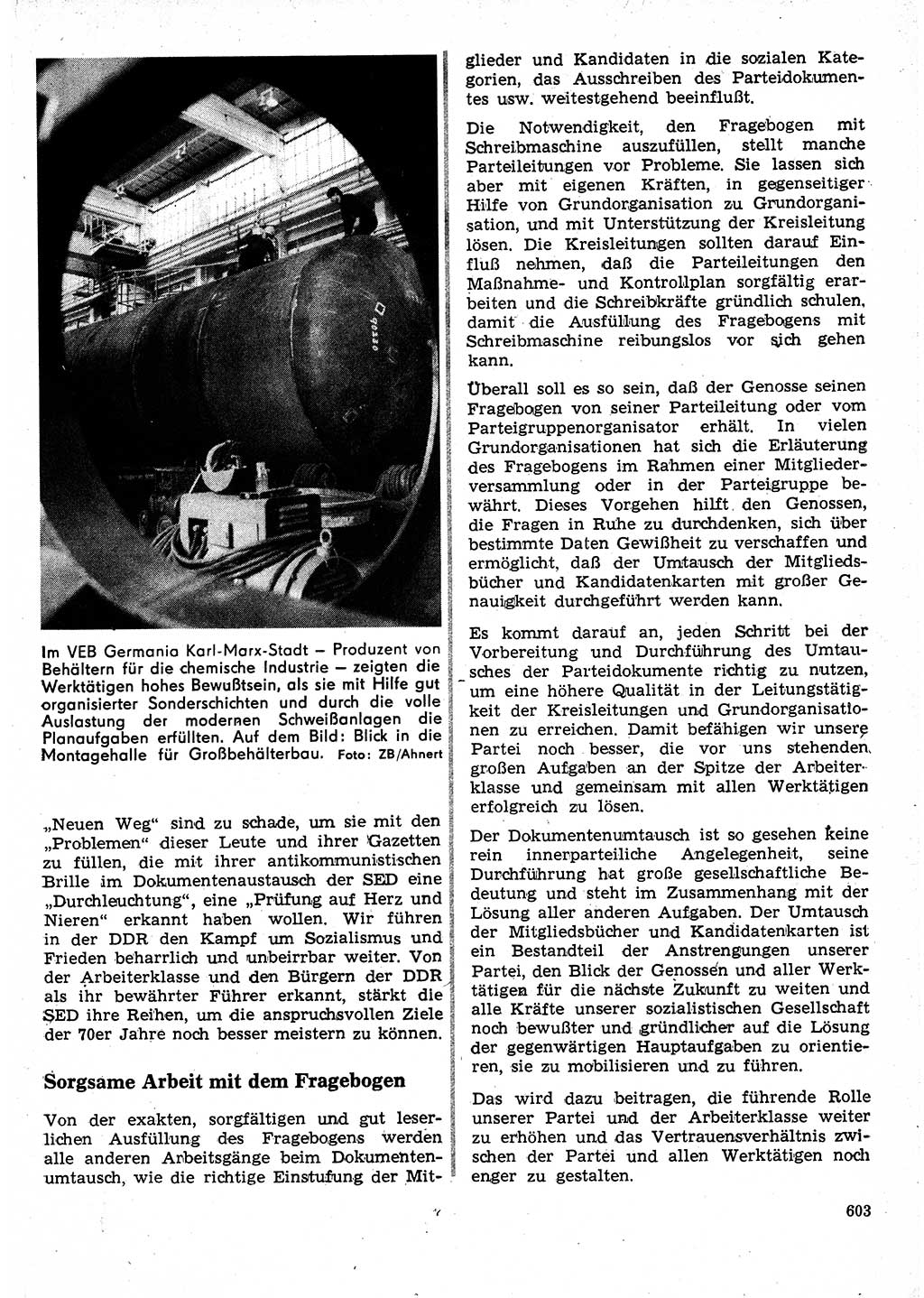 Neuer Weg (NW), Organ des Zentralkomitees (ZK) der SED (Sozialistische Einheitspartei Deutschlands) für Fragen des Parteilebens, 25. Jahrgang [Deutsche Demokratische Republik (DDR)] 1970, Seite 603 (NW ZK SED DDR 1970, S. 603)