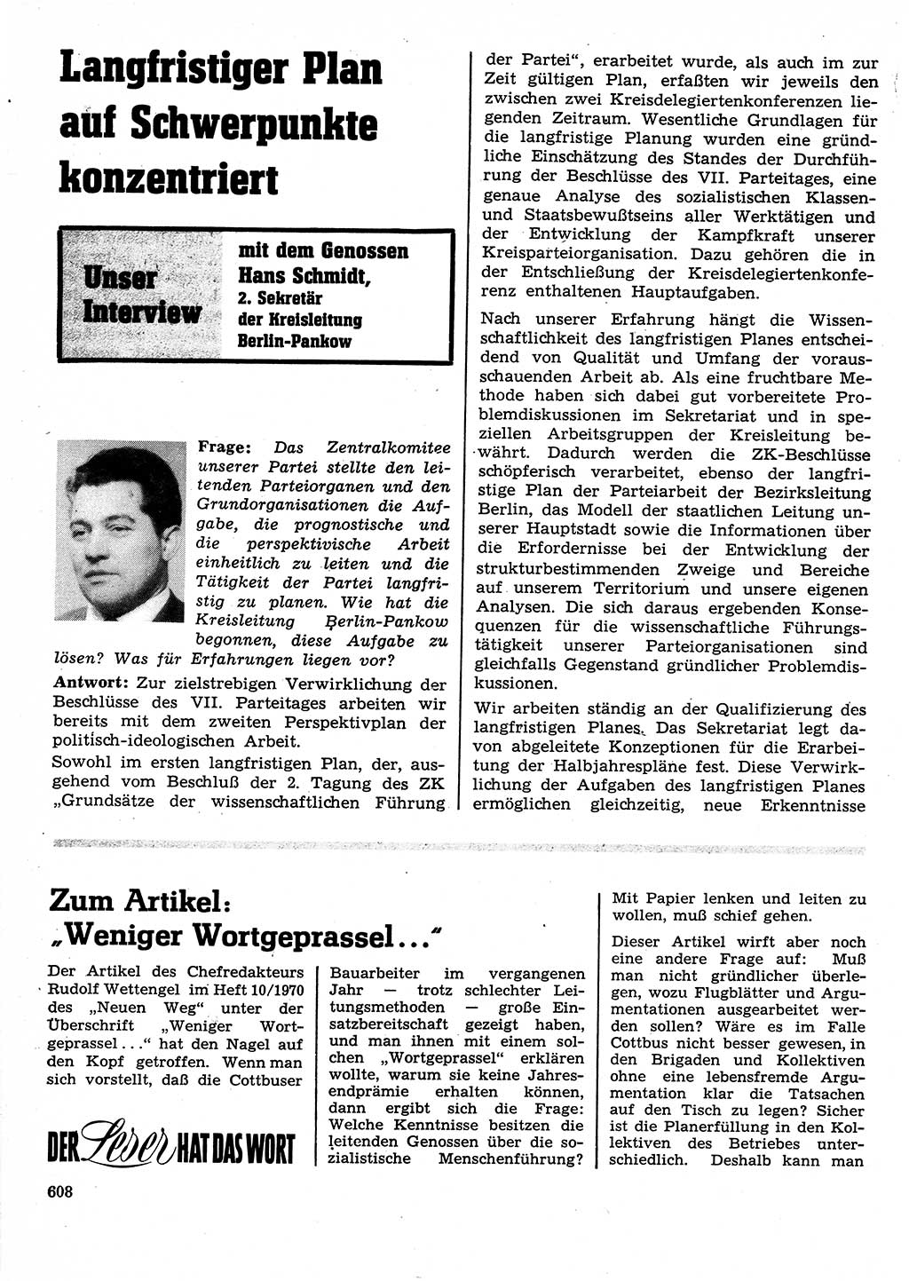 Neuer Weg (NW), Organ des Zentralkomitees (ZK) der SED (Sozialistische Einheitspartei Deutschlands) für Fragen des Parteilebens, 25. Jahrgang [Deutsche Demokratische Republik (DDR)] 1970, Seite 608 (NW ZK SED DDR 1970, S. 608)