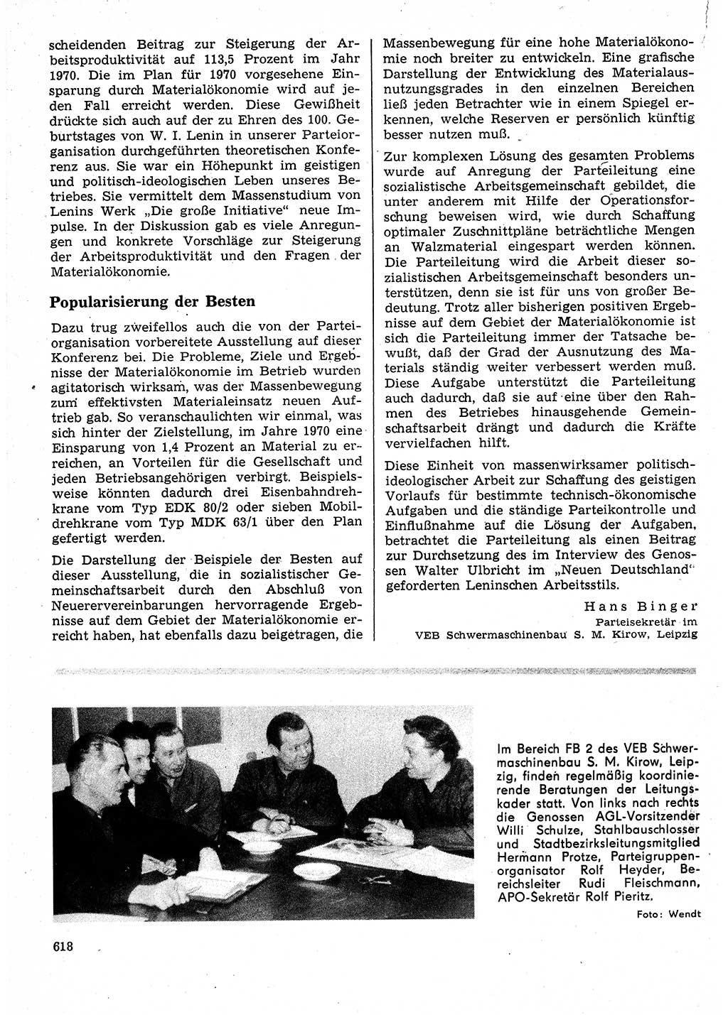 Neuer Weg (NW), Organ des Zentralkomitees (ZK) der SED (Sozialistische Einheitspartei Deutschlands) für Fragen des Parteilebens, 25. Jahrgang [Deutsche Demokratische Republik (DDR)] 1970, Seite 618 (NW ZK SED DDR 1970, S. 618)