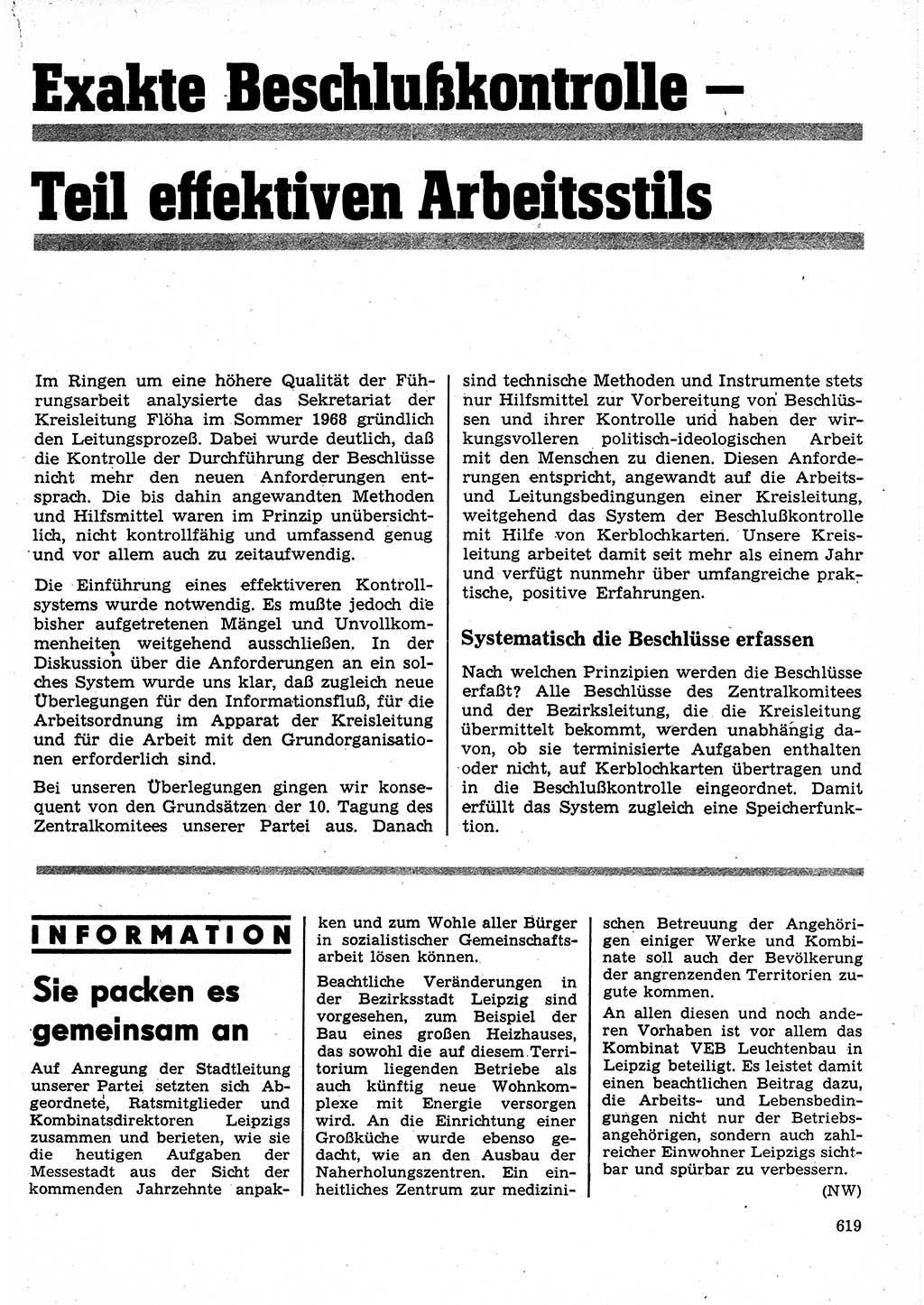 Neuer Weg (NW), Organ des Zentralkomitees (ZK) der SED (Sozialistische Einheitspartei Deutschlands) für Fragen des Parteilebens, 25. Jahrgang [Deutsche Demokratische Republik (DDR)] 1970, Seite 619 (NW ZK SED DDR 1970, S. 619)