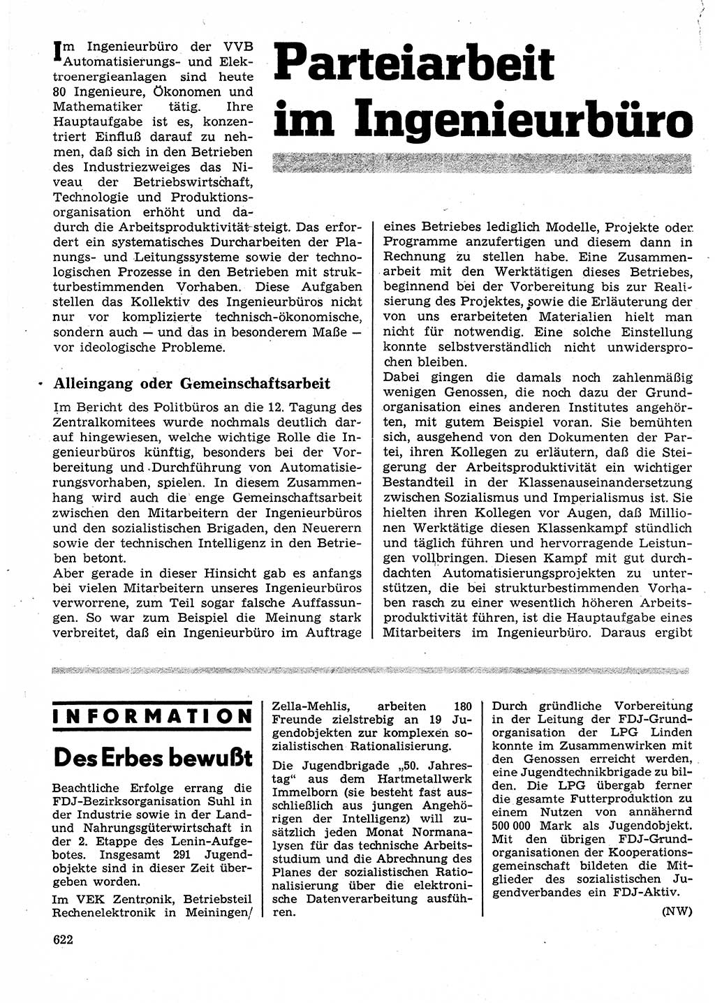 Neuer Weg (NW), Organ des Zentralkomitees (ZK) der SED (Sozialistische Einheitspartei Deutschlands) für Fragen des Parteilebens, 25. Jahrgang [Deutsche Demokratische Republik (DDR)] 1970, Seite 622 (NW ZK SED DDR 1970, S. 622)