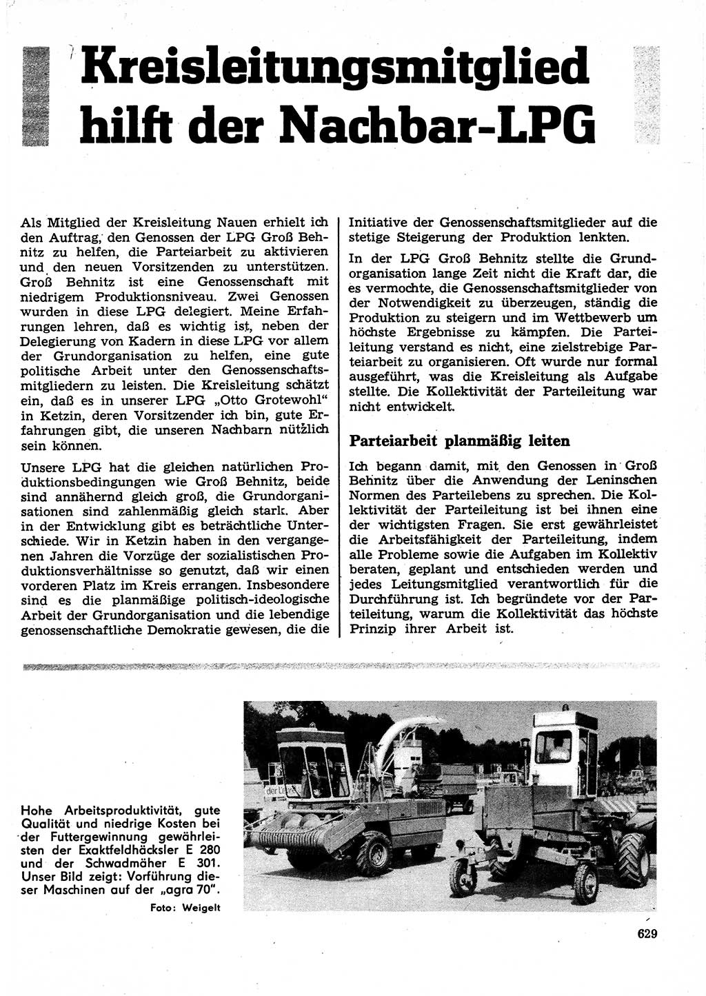 Neuer Weg (NW), Organ des Zentralkomitees (ZK) der SED (Sozialistische Einheitspartei Deutschlands) für Fragen des Parteilebens, 25. Jahrgang [Deutsche Demokratische Republik (DDR)] 1970, Seite 629 (NW ZK SED DDR 1970, S. 629)